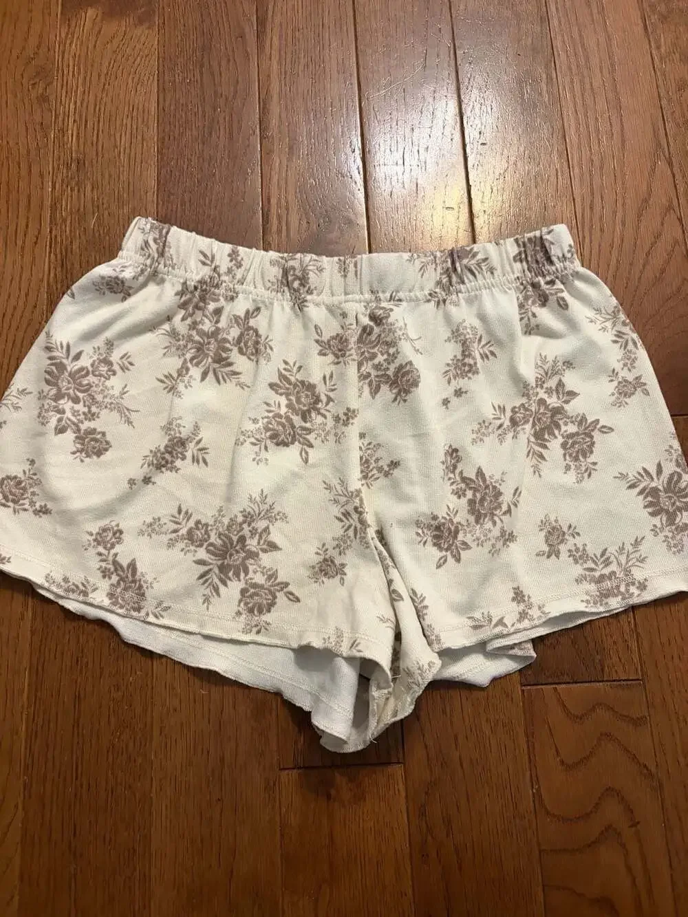 Altar'd State Intimates Cream and Brown Floral Lounge Shorts